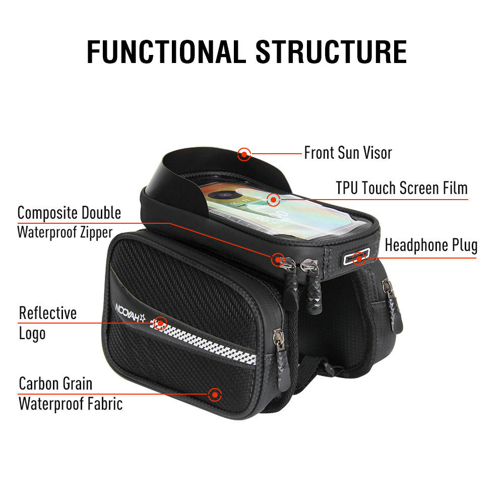 NOOYAH PR009 Top Tube Bike Bag – Waterproof Frame Bag with Phone Holder & Storage