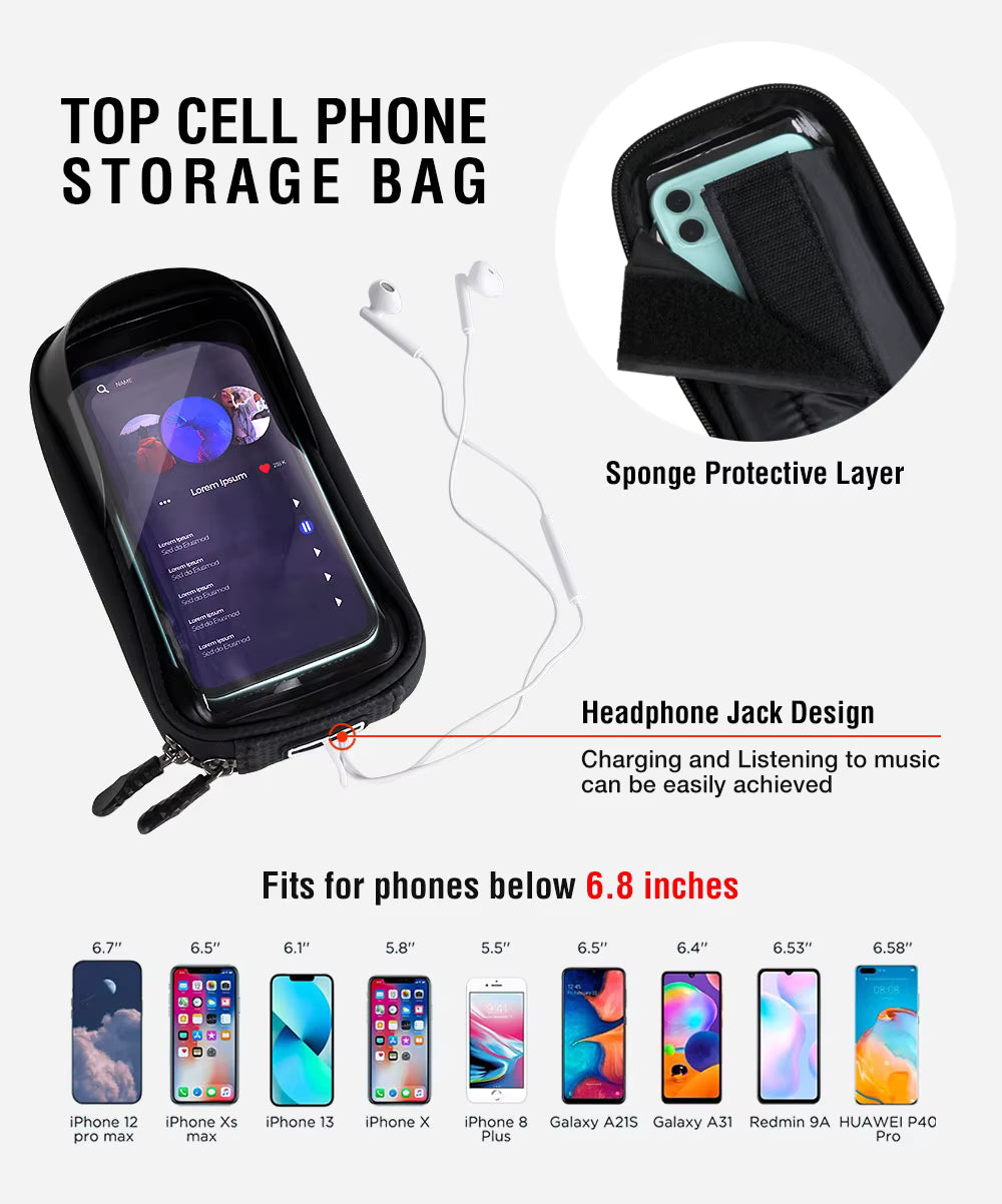 NOOYAH PR009 Top Tube Bike Bag – Waterproof Frame Bag with Phone Holder & Storage