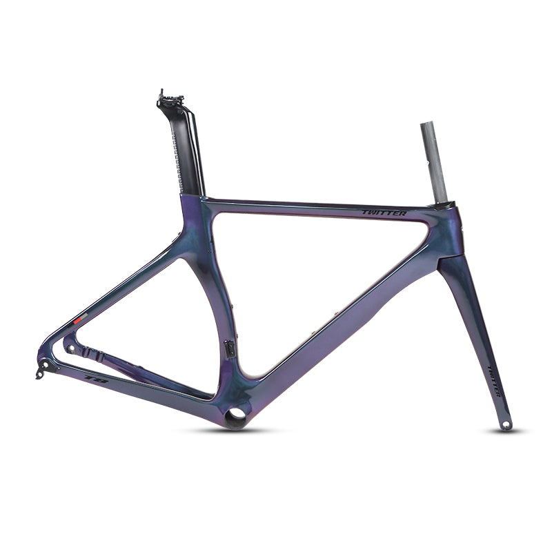 TWITTER T8-Disc Carbon Road Frame Set – T800, 700C, Thru Axle, Aero, Gloss+UV Decals Full Holographic