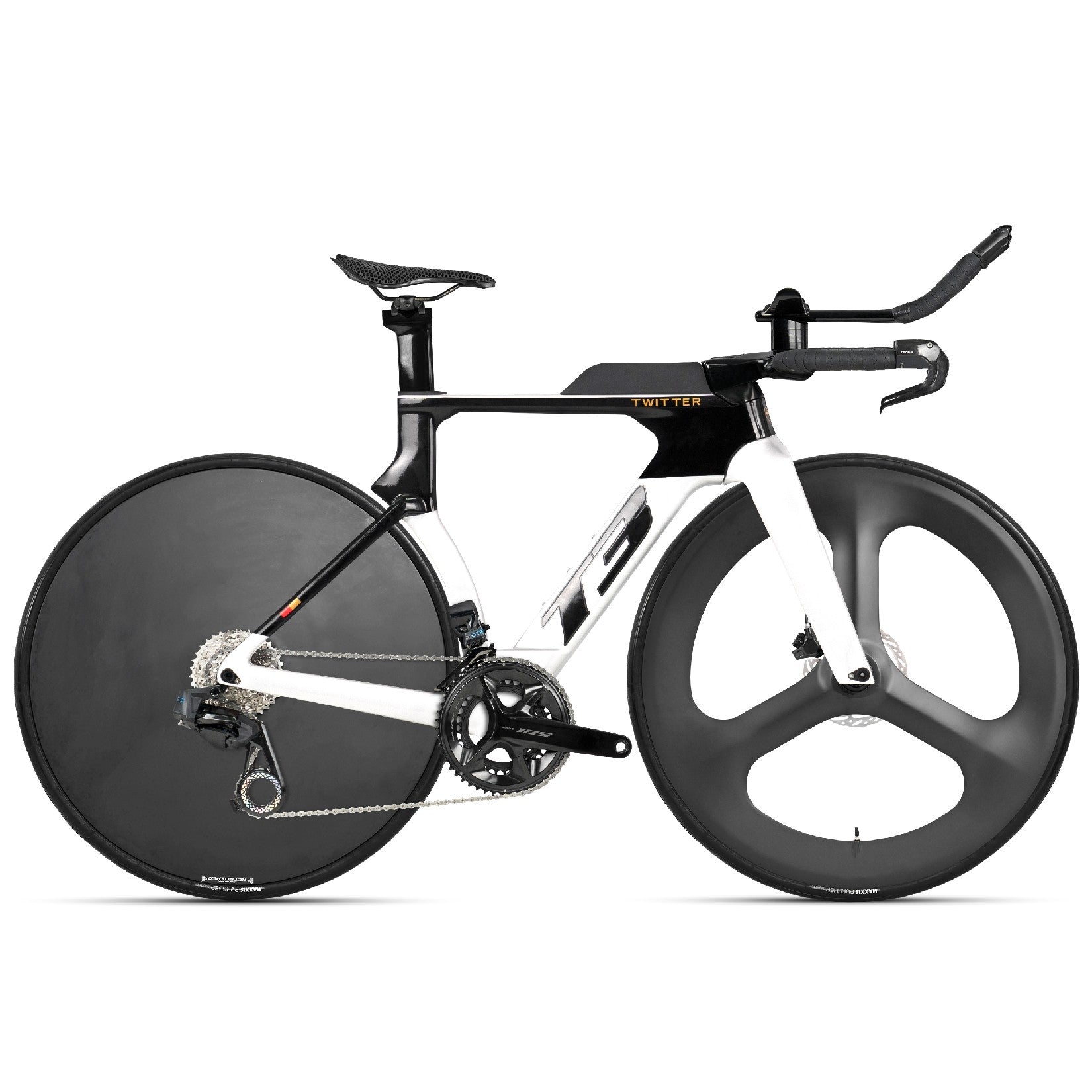 t3 rennrad Triathlon T3 Tri Spoke Carbon Road Bike Black White / Wheeltop EVO TX Wireless Electric 2*12 Speed (Wireless) / XL (54cm)