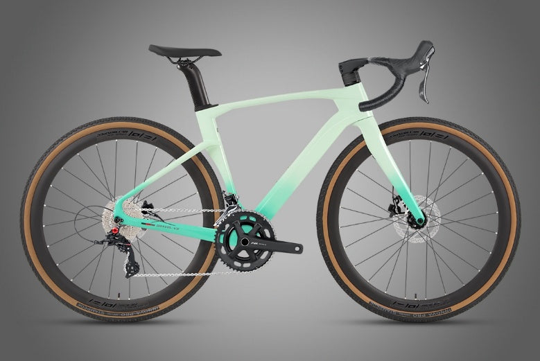 Twitter Gravel V3 carbon gravel bike in cyan green and gray